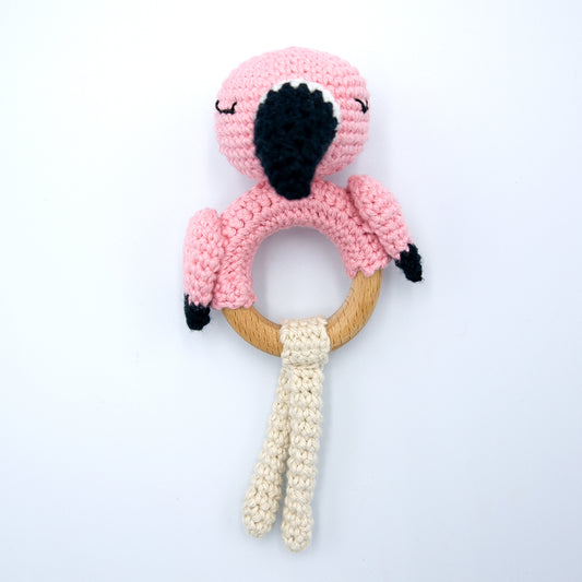 Flamingo Crochet Baby Rattle